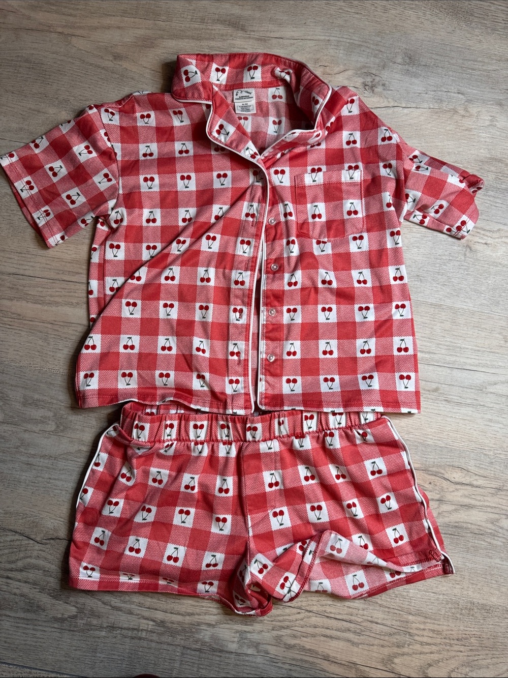 Art Class Kids Red Gingham Cherry Short Pajama Set size XL
